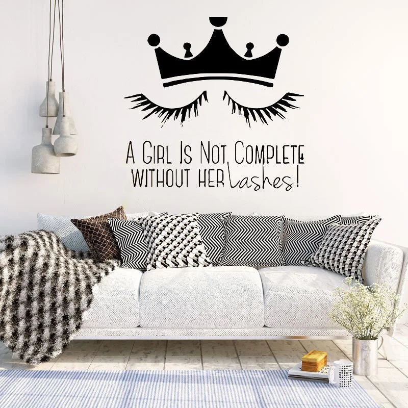 

Vinyl Wall Decals Lashes Crown for Girl Salon Wall Sticker Beauty Salon Bedroom Poster Mural Art Home Decor Ornament W323