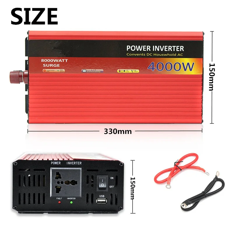 4000 W 50 HZ Портативный транспортных средств внедорожные Мощность инвертор DC12V для AC220V USB Выход