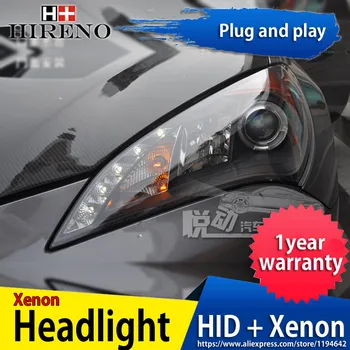 

Hireno Headlamp for 2009-2011 Hyundai Genesis coupe Headlight Headlight Assembly LED DRL Angel Lens Double Beam HID Xenon 2pcs
