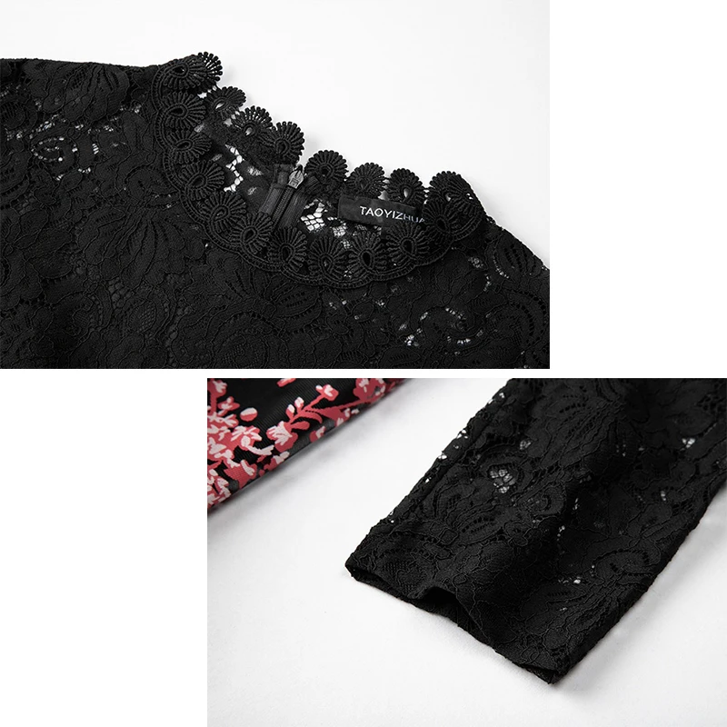 MUSENDA размера плюс женское элегантное черное кружевное Сетчатое лоскутное платье с цветочным бантом Туника осеннее женское винтажное вечернее платье