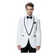 Высокая-конец пользовательские Для мужчин Bussiness костюмы белый трех частей жениха Свадебные Лучший мужчина костюм для танцевальной вечеринки официальные костюмы(куртка+ Штаны+ галстук