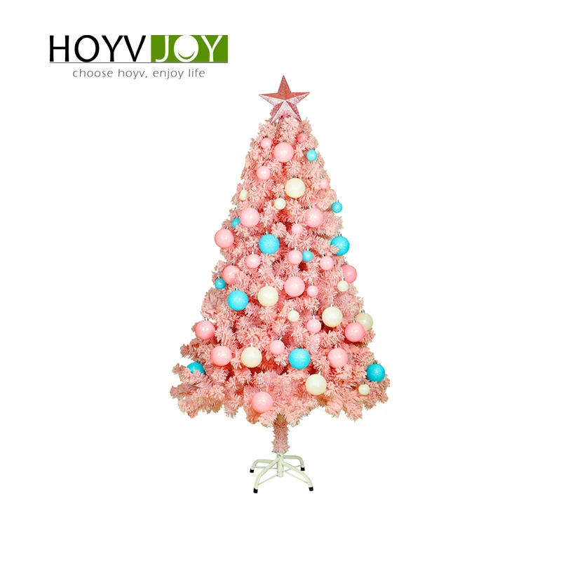Розовая Флокированная Рождественская елка, 90 см, рождественское, семейное, Новогоднее украшение, HOYVJOY