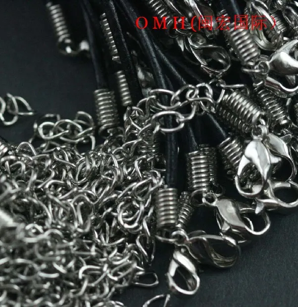 OMH wholesale! 50pcs 2mm real leather black necklace cord with lobs 46cm OMH179 Jewelry Findings