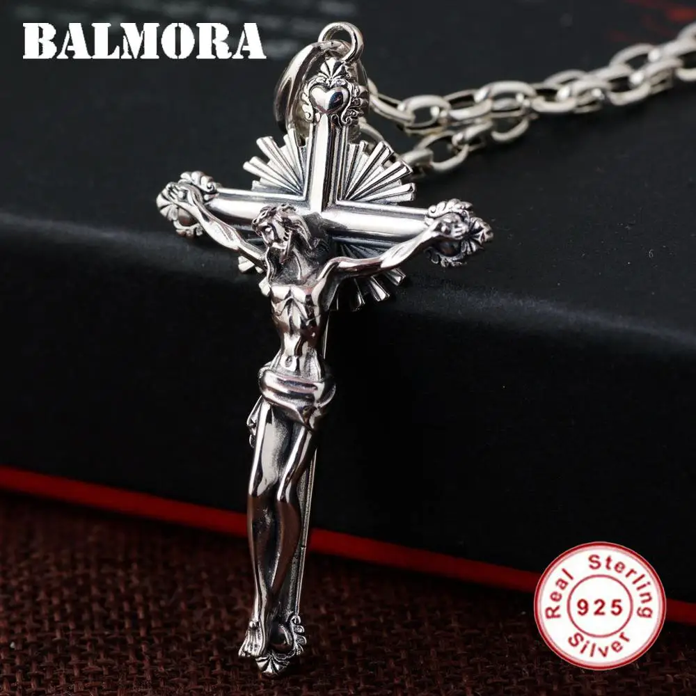 BALMORA 925 Sterling Silver Jesus Cross Pendants for Women Men