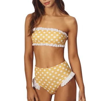 

FREE OSTRICH 2019 new sexy suit high waist women's beachwear patchwork two pieces of dot ruffled fashion comfortable