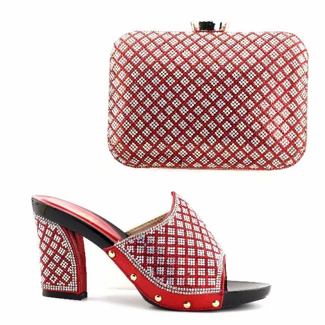 

Gorgeous royal blue women pumps and bag set with rhinestone lattice design african shoes match handbag set for dress V1002-3