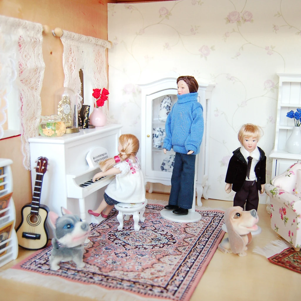 1/12 Scale Dollhouse Miniature People Figure Young Man Display Stand Blue Doll with bracket