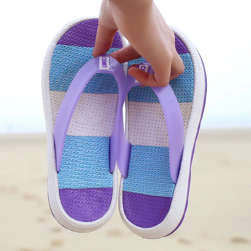 Нескользящие летние тапочки на плоской подошве; домашние и уличные пляжные туфли на плоской подошве с толстой подошвой; красивые женские тапочки с острым носком - Цвет: Фиолетовый
