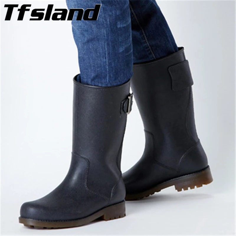 Мужские высокие резиновые сапоги с пряжками немецкая мягкая обувь для рыбалки