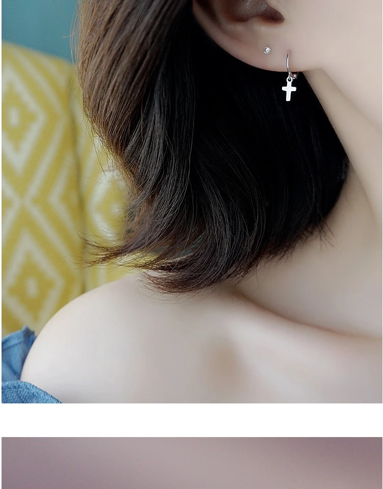 New Fashion Small Cross Hoop Earrings for Women Exquisited 925 Sterling Silver Ear Piercing Huggie Earring Pendientes Aro Plata (4)