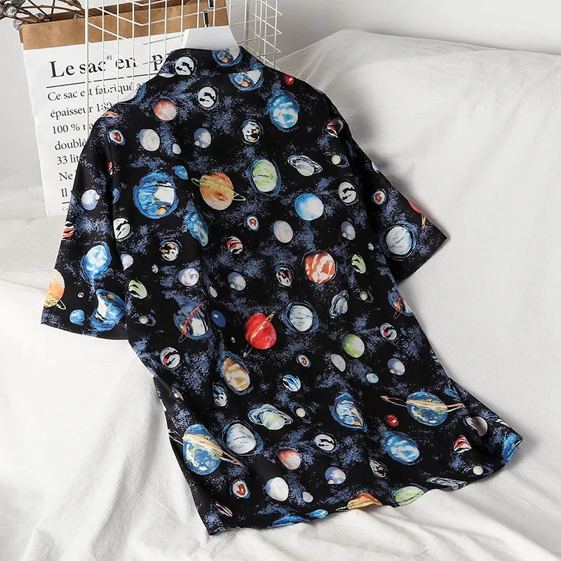 

Mooirue 2019 Womens Tops And Blouses Vintage Planets Printing Casual Tops Korean Style Harajuku Streetwear Kwakii Blouse Tops