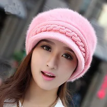 Высококачественная вязаная шапка из кашемира в Корейском стиле, модная простая зимняя женская шапка из кроличьей шерсти, берет, остроконечная шапка