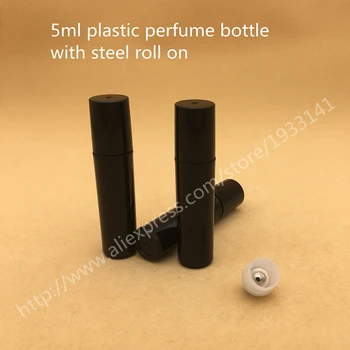 

Hot sale 10pcs 5ml Plastic bottle with steel roller for essential oils, small PP roll on perfume bottle