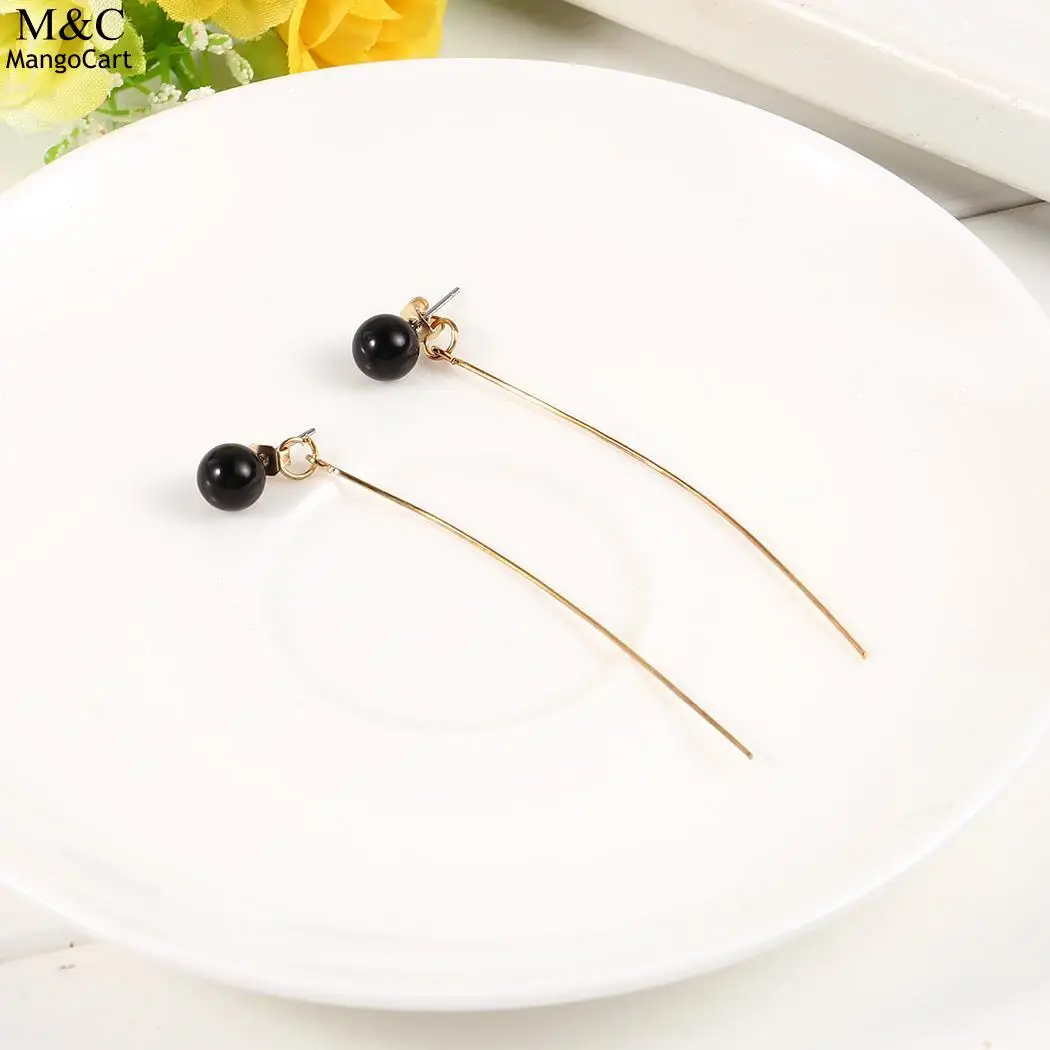 Back Round Drop Earrings Pierced Plastic Push Women Fashion Pearl