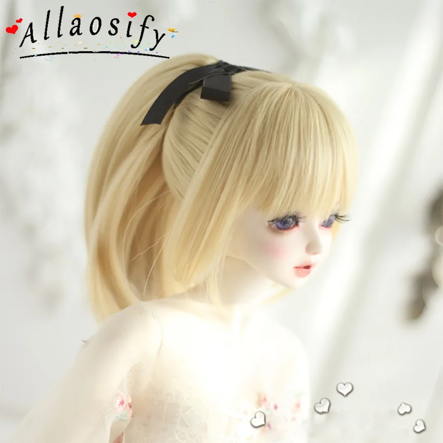 Allaosify BJD SD парик 1/3 1/4 волосы кукла парик Высокое качество волокна DIY парик 3 цвета конский хвост галстук цветок