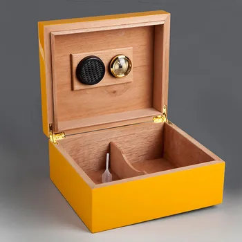 

Factory price High Quality Wooden Yellow Cigar Humidor