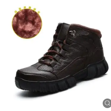 Зимние мужские ботинки из натуральной кожи; мужские зимние ботинки; теплые ботинки с мехом внутри; Высококачественная уличная Рабочая обувь