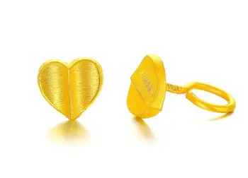 

Pure Solid 24K Yellow Gold Earrings Sand Finish Heart Earring Stud
