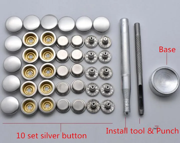 100sets/lot High Quality 501# 15mm Double Cap Snap Button Metal Brass Snap  Fastener Down Coat Jacket Snap Button Silver Black