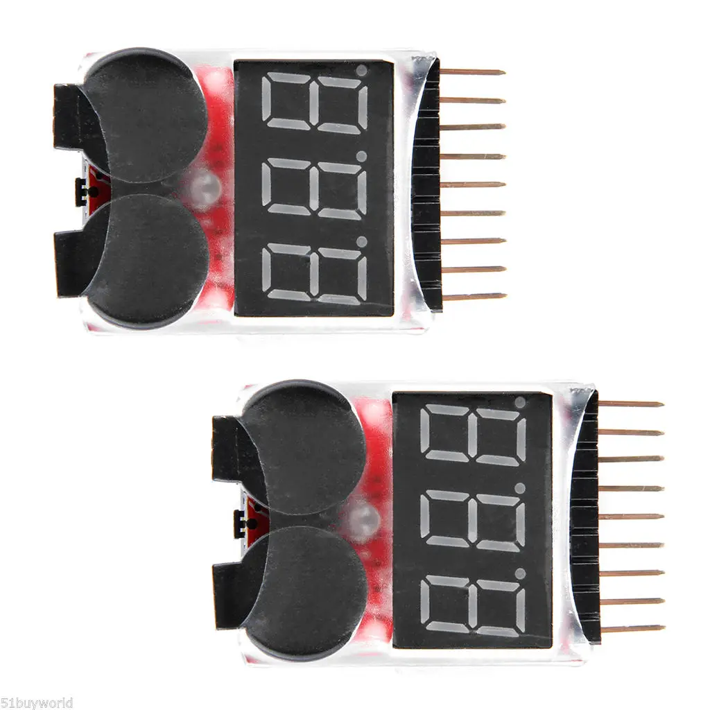 2x 1 S-8 S RC Lipo батарея низкого напряжения Звуковой сигнал индикатор проверки светодиодный тестер черный