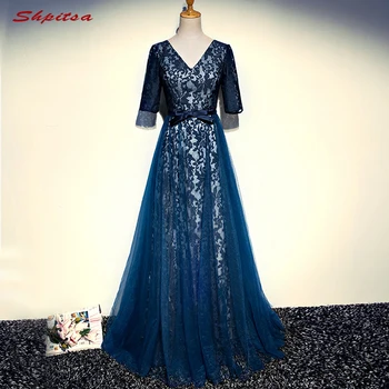 

Long Lace Evening Dresses Party with Sleeves Plus Size Women Tulle A Line Prom Dress Formal Evening Gowns Dresses