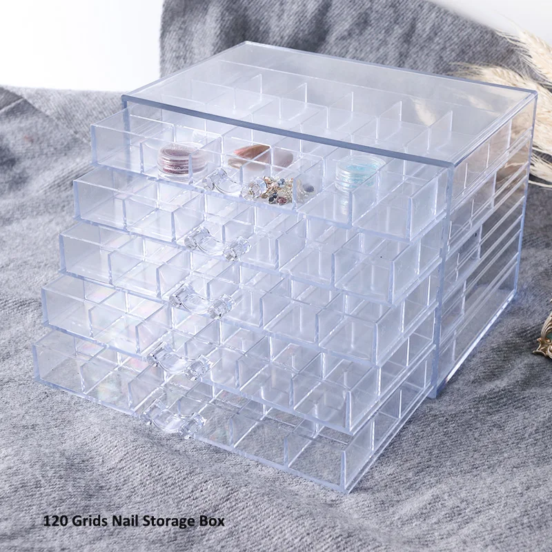 STZ 120 пустая коробка для хранения с сетками, органайзер для ногтей с блестками, украшения для ногтей, контейнер, чехол, пластиковый прозрачный Маникюрный Инструмент#755