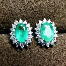 Серьги-гвоздики из натурального изумруда,, Настоящее серебро 925 пробы, хорошее ювелирное изделие, 0.52ct* 2 шт, драгоценный камень# X18091507