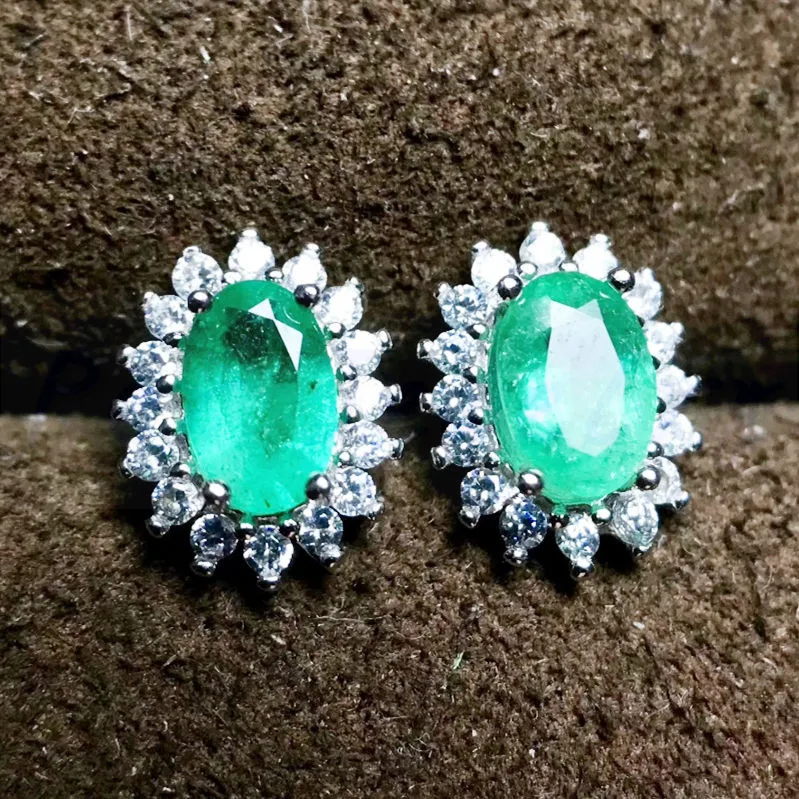

Emerald stud earring Free shipping Natural real emerald 925 sterling silver Fine jewelry 0.52ct*2pcs gemstone #XY18091507