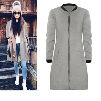 

Black Warm Winter Coat Women Long Coat Round Neck Collar Overcoat Female Casual Autumn 2018 Gray Outerwear