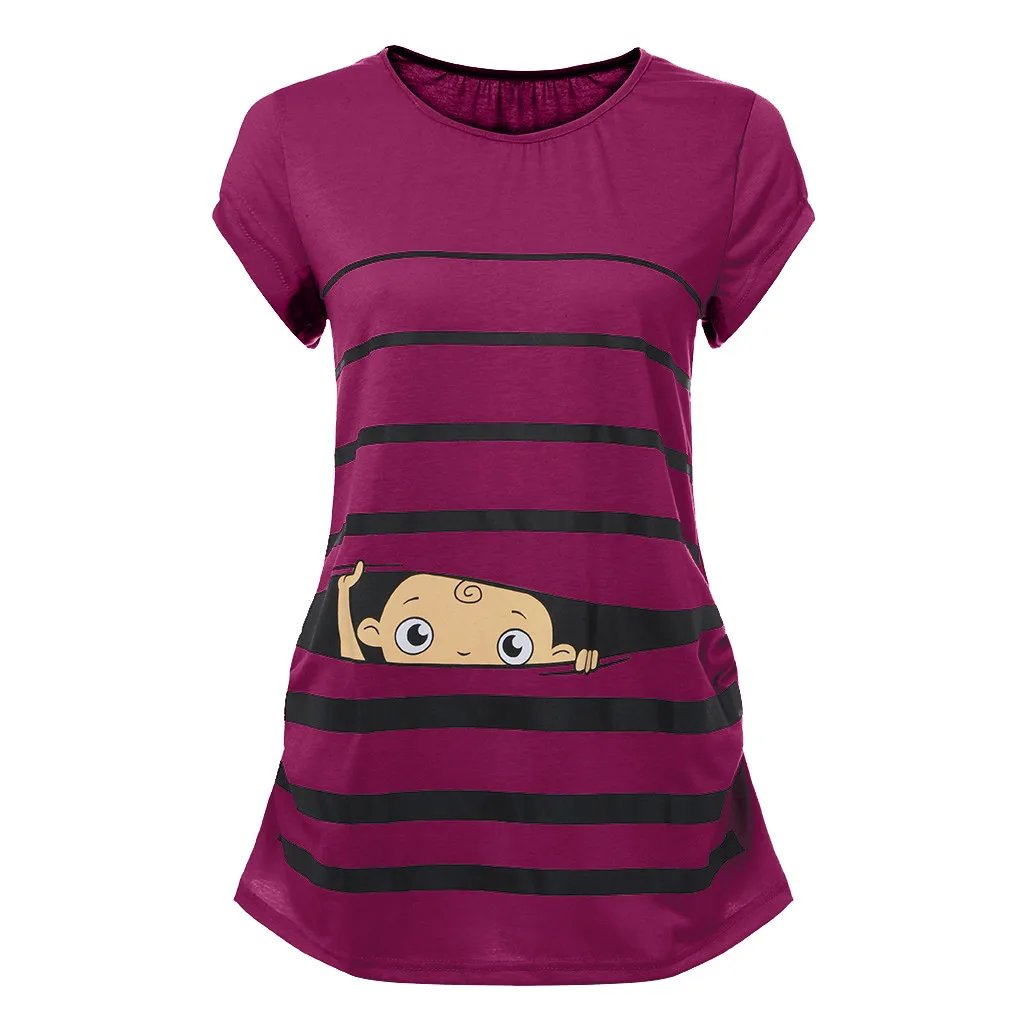 Милая Забавная детская футболка в полоску для беременных, Повседневная модная летняя женская футболка с короткими рукавами для беременных, ropa embarazada - Цвет: Purple