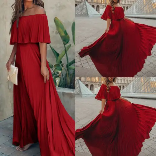 Женское длинное Макси плиссированное платье Boho Лето 2019 женские вечерние