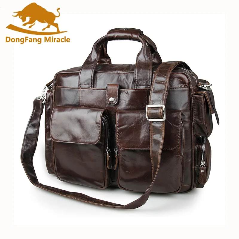 Discount  Brand new vintage men bags Business Briefcase Genuine Cow Leather Men's Handbag Laptop Messenger Ba