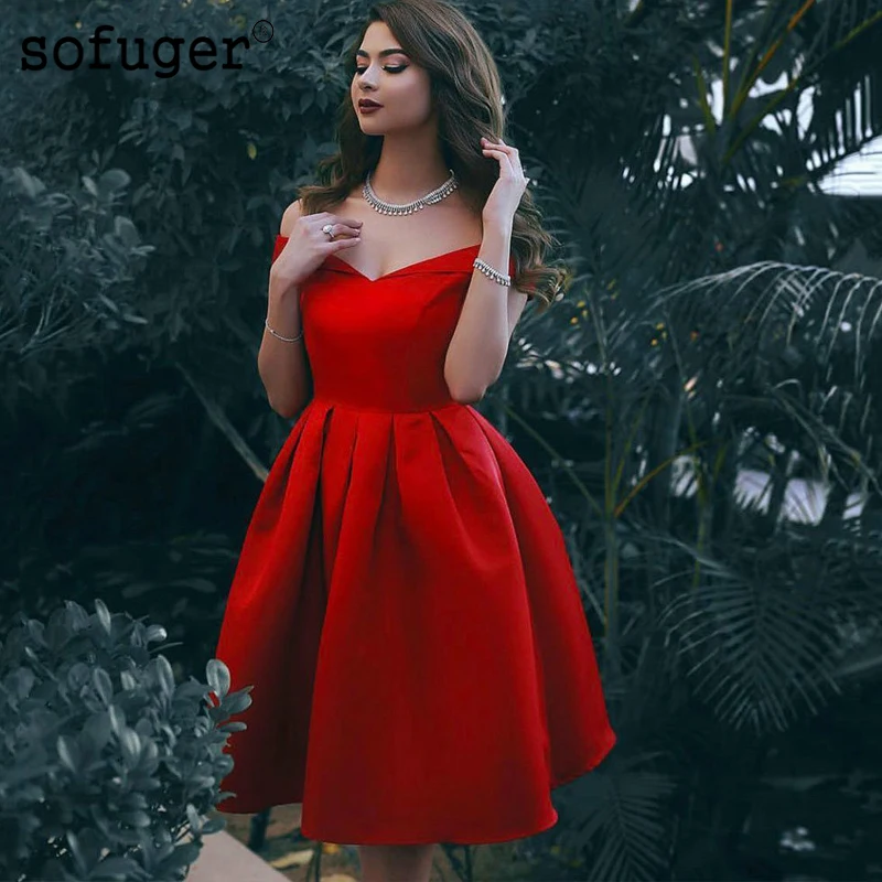 

Red Wedding Dress 2019 Sweetheart Off Shoulder Satin Short Wedding Dresses A Line Formal Vestido De Noiva Gelinlik