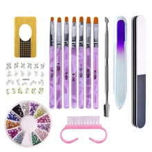 Addfavor 7 шт. акриловый наконечник для ногтей строитель ногти с uv-фильтром Краски набор кистей для Стекло ноготь пилочка кутикула толкатель для ногтей, с горным хрусталем, наборы для маникюра