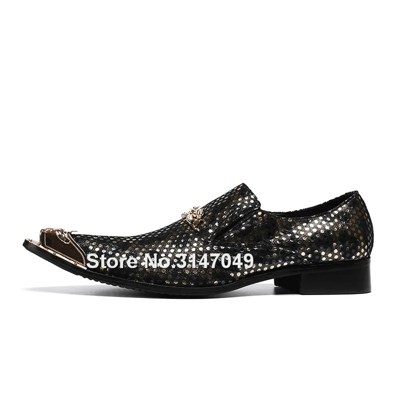 Size 47 Homem Impressão Do Couro Preto Ouro Gold Metal with buckle No Sapatos Toe Moda Zapatos Dot Homens Hombre Dedo Pé Hoop De Vestir Dragon With Toe Parágrafo Plus Toe Aguçado Polka w7qYBZ