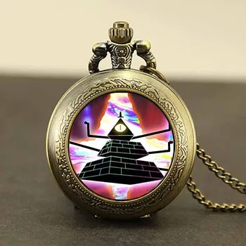 

cartoon Mysteries BILL CIPHER WHEEL 1pcs/lot pocket watch quartz Steampunk Pendant Necklace doctor who womens