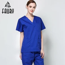 V образным вырезом короткий рукав для женщин мужчин работы форма однотонная одежда больничный медицинский скраб наборы для ухода за кожей хирургические
