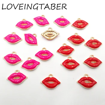 

( Choose Color First ) 18mm*13mm 30pcs/lot Full Enamel Lip Small Charm Pendants Jewelry Making Handmade DIY Accessories