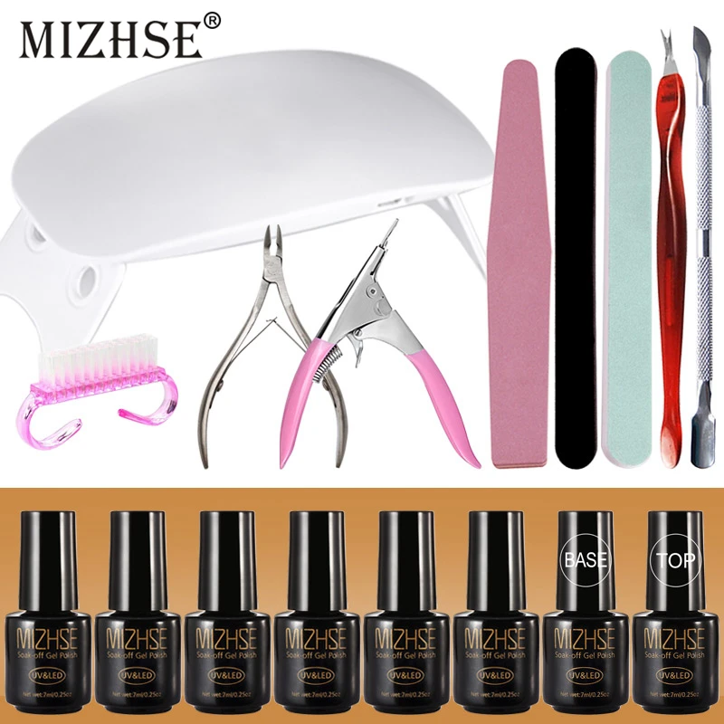 MIZHSE маникюрный набор для ногтей Гель-лак набор маникюрного геля для Лаковая основа и топовое покрытие с Сушилка для ногтей ногти с uv-фильтром инструменты
