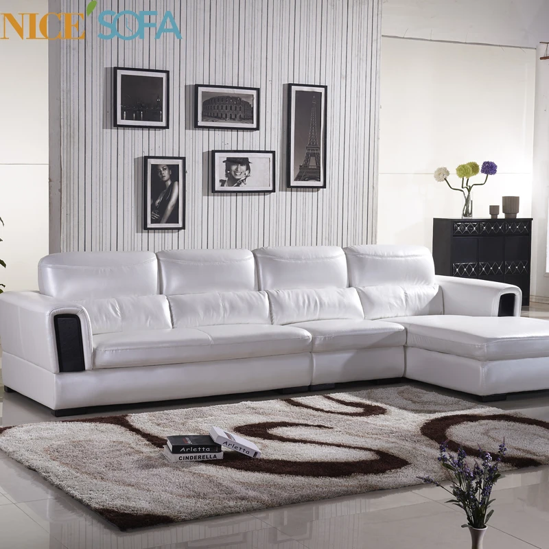 Modern white sofa set l shape leather sofa 839Lin Living Room Sofas