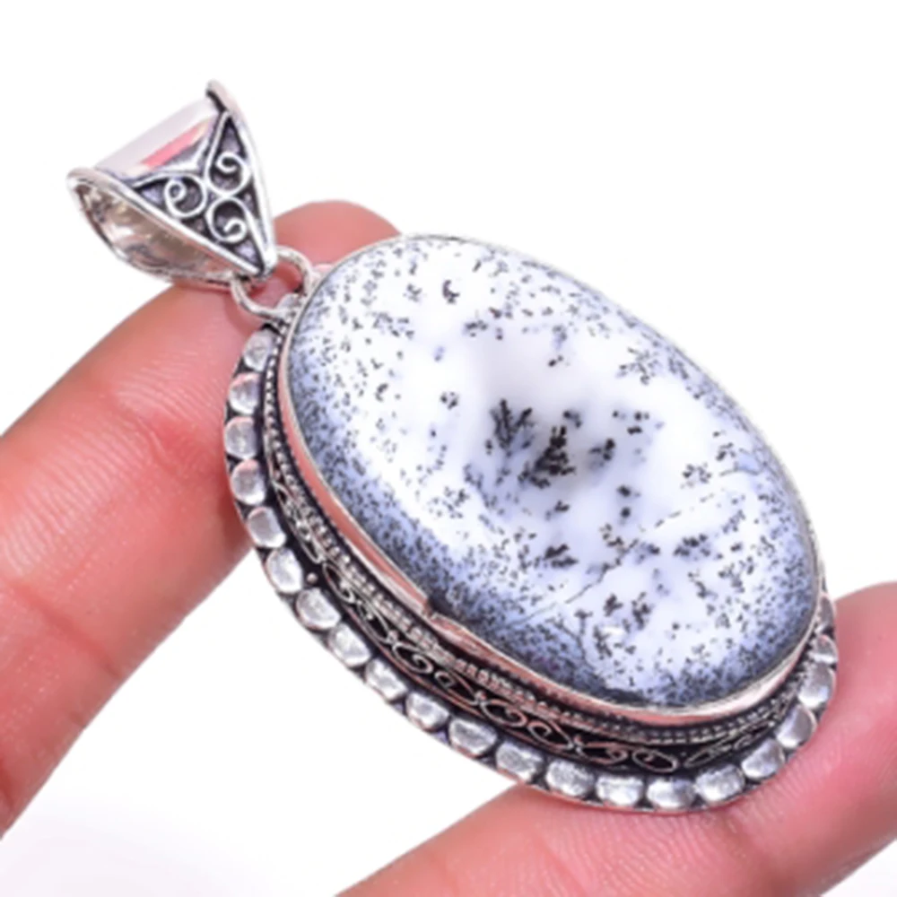 

Dendrite Opal Antique Pendant Silver Overlay over Copper , 58 mm, P5455