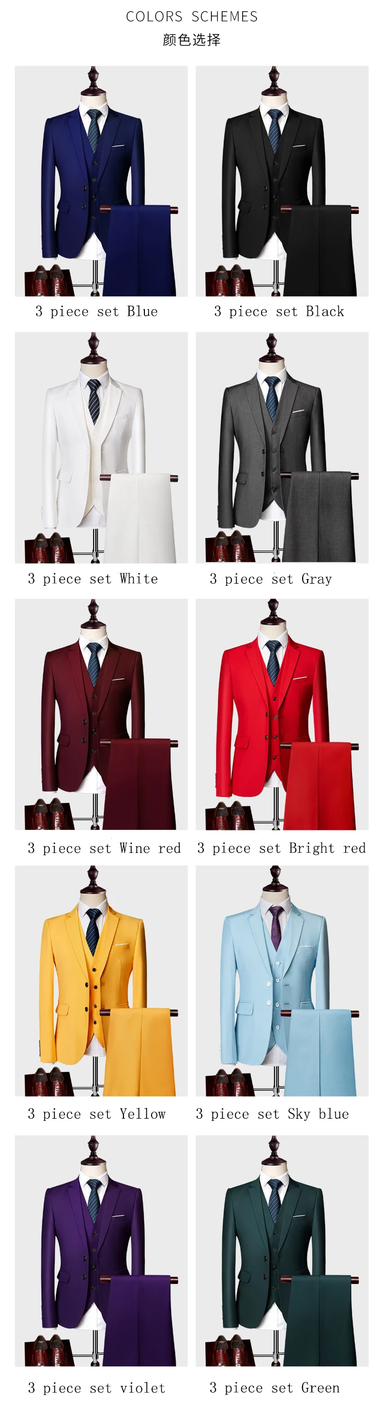 Wedding suit men Dress Korean Slims Men's Business suit 3 pieces jacket + Pants + Vest Formal Suit tuxedo groom suit