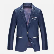 Модный мужской пиджак с воротником из искусственной кожи, Высококачественная однобортная повседневная кожаная куртка, мужское кожаное пальто