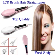 10 шт./лот DHL кисти выпрямитель для волос гребень утюги оснащены жк-дисплей электрический прямые волосы гребень выпрямление