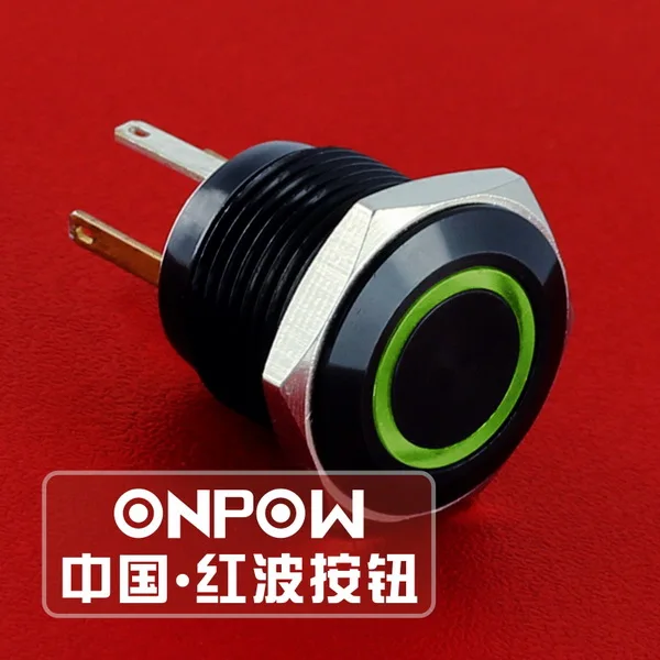 

ONPOW 16mm Waterproof IP65 Aluminium alloy Black 6V.12V,110V LED ring illuminated Push button switch (GQ16F-10E/JL/A) CE,ROHS