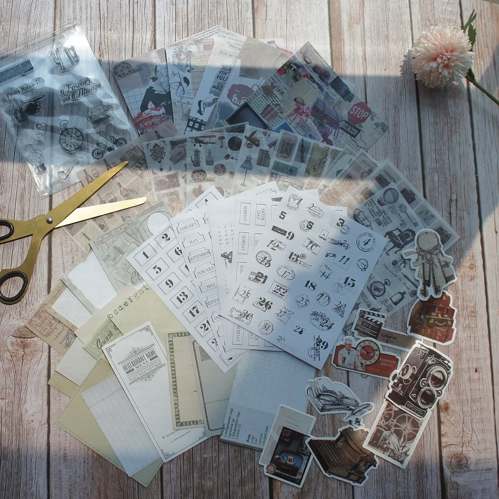 

45 Pcs DIY old file Theme Tag Mini Card Background Craft Paper stamp Scrapbooking Creative set Gift Use