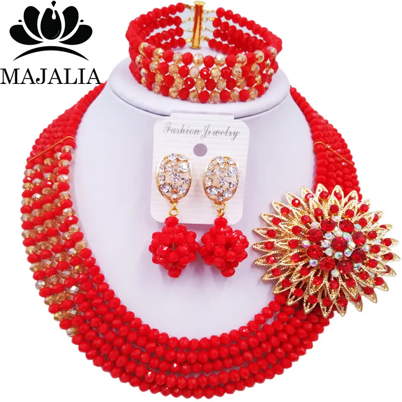 

Majalia Fashion African Jewelry Set Opaque red Crystal Bead Bride Jewelry Nigerian Wedding African Jewelry Sets 5AS031
