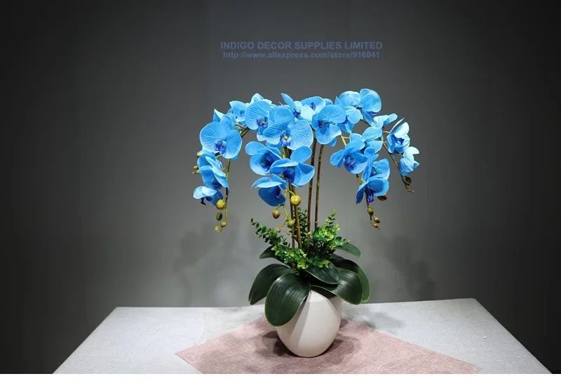 Индиго-(9 шт./лот) синий орхидеи цветок аранжирование Настоящее прикосновение современный стиль события центральный цветок