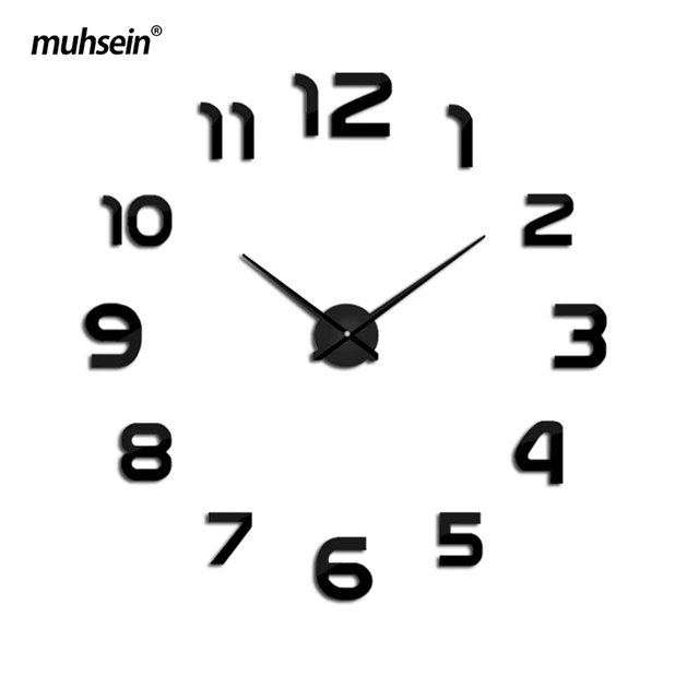 Благословение креативные часы арабские цифровые часы 3d акриловое металлическое зеркало DIY современный дизайн настенные часы-Наклейка - Цвет: black