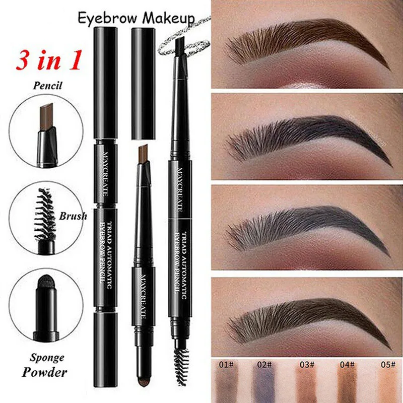 

HOT eyebrow pencil 3 in 1 eyebrow powder + pencil + brush waterproof brown grey wenkbrauw pen soft eyebrow tattoo pen HF099